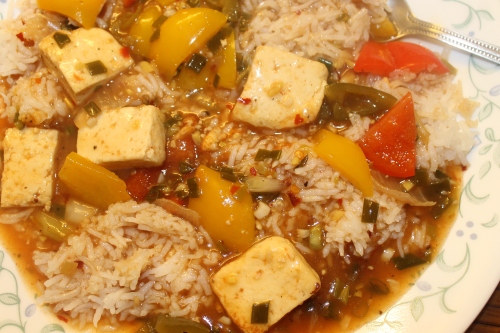 Chilli Paneer served with rice